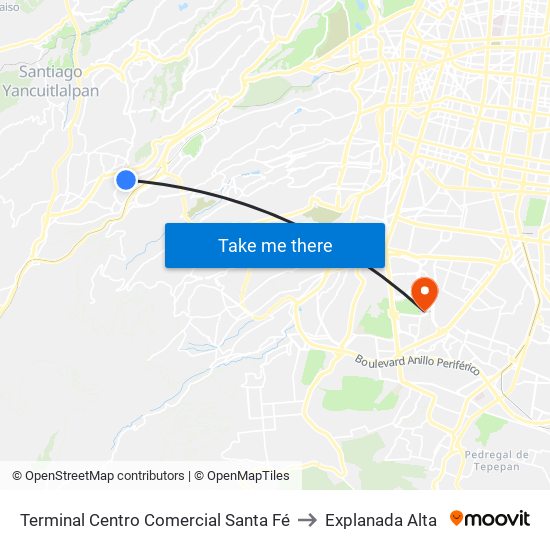 Terminal Centro Comercial Santa Fé to Explanada Alta map