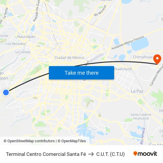 Terminal Centro Comercial Santa Fé to C.U.T. (C.T.U) map