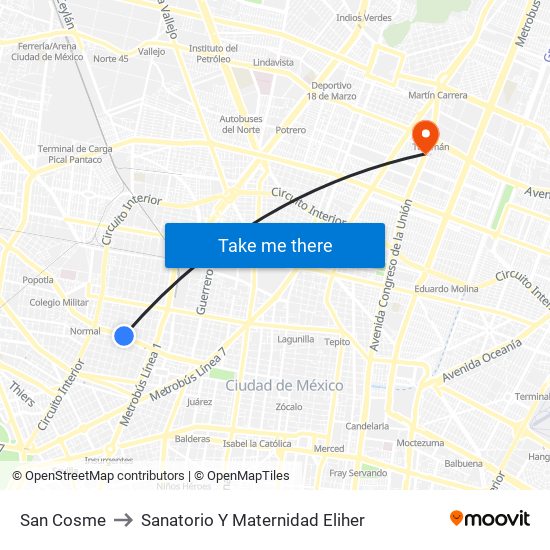 San Cosme to Sanatorio Y Maternidad Eliher map