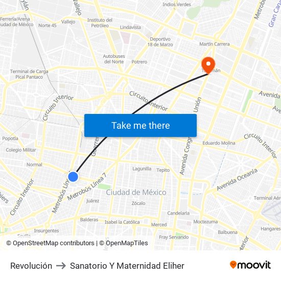 Revolución to Sanatorio Y Maternidad Eliher map
