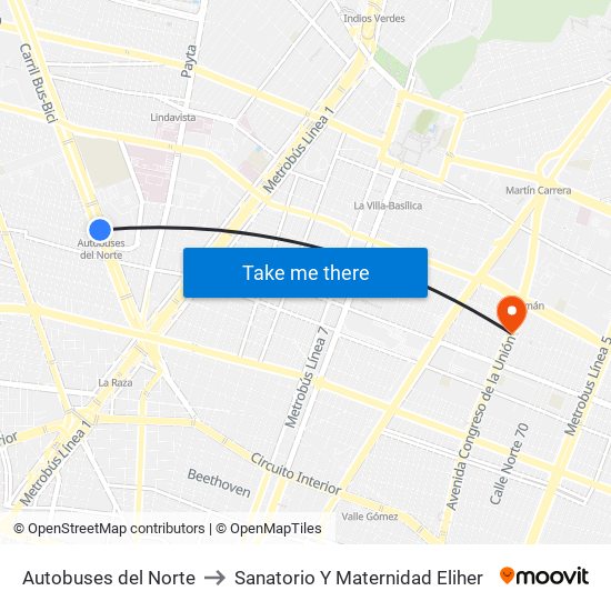 Autobuses del Norte to Sanatorio Y Maternidad Eliher map
