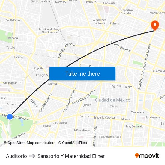 Auditorio to Sanatorio Y Maternidad Eliher map