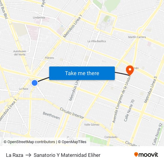 La Raza to Sanatorio Y Maternidad Eliher map