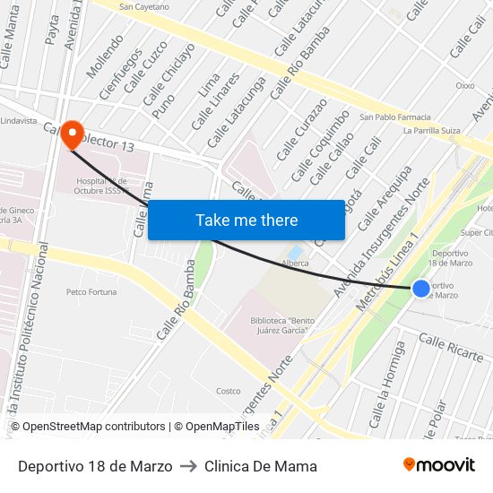 Deportivo 18 de Marzo to Clinica De Mama map