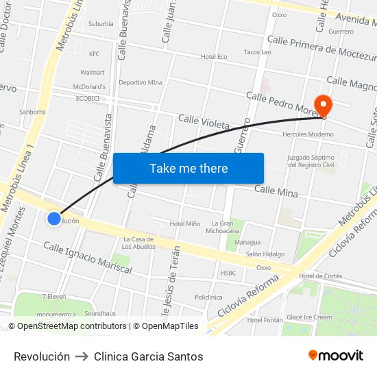 Revolución to Clinica Garcia Santos map