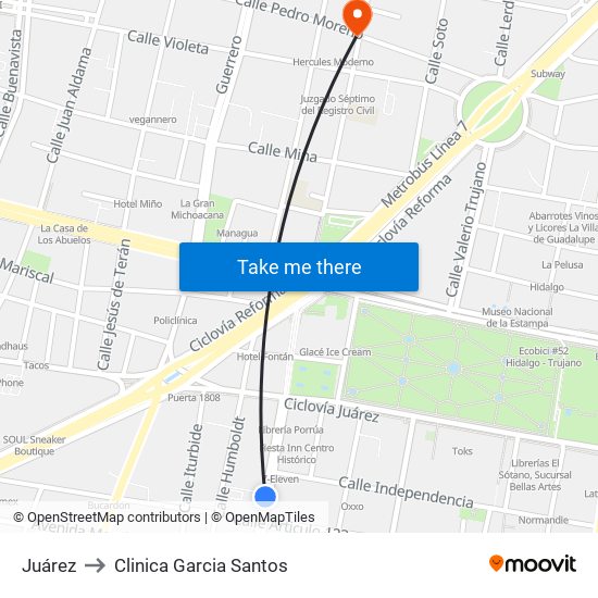 Juárez to Clinica Garcia Santos map