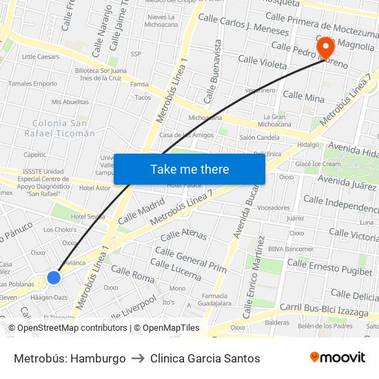 Metrobús: Hamburgo to Clinica Garcia Santos map