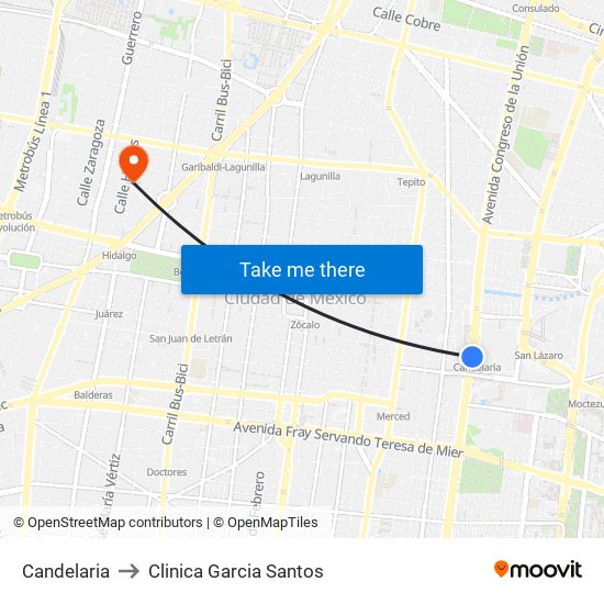 Candelaria to Clinica Garcia Santos map