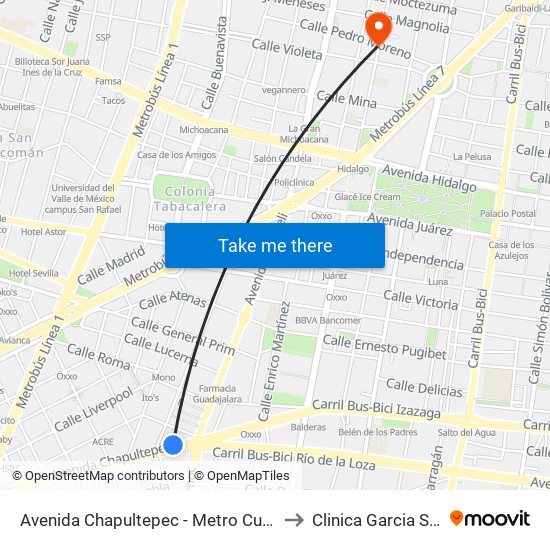 Avenida Chapultepec - Metro Cuauhtémoc to Clinica Garcia Santos map