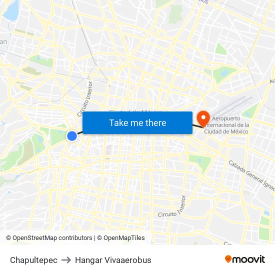 Chapultepec to Hangar Vivaaerobus map