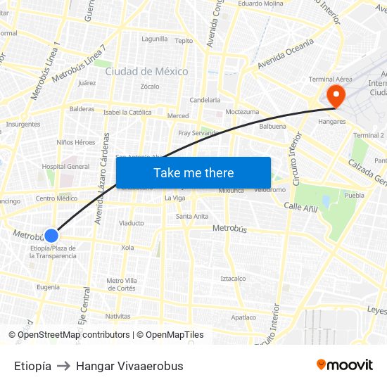 Etiopía to Hangar Vivaaerobus map
