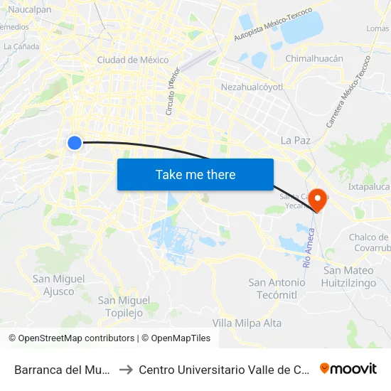 Barranca del Muerto to Centro Universitario Valle de Chalco map