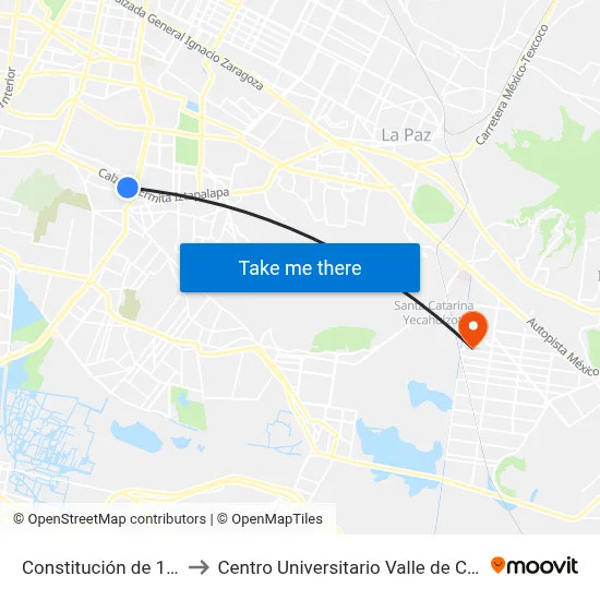 Constitución de 1917 to Centro Universitario Valle de Chalco map