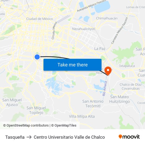 Tasqueña to Centro Universitario Valle de Chalco map