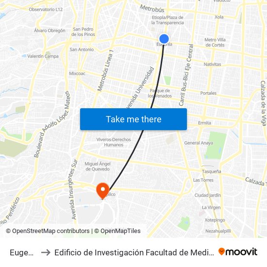 Eugenia to Edificio de Investigación Facultad de Medicina map
