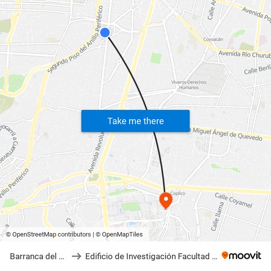 Barranca del Muerto to Edificio de Investigación Facultad de Medicina map