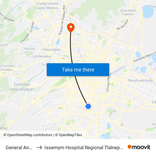 General Anaya to Issemym Hospital Regional Tlalnepantla map