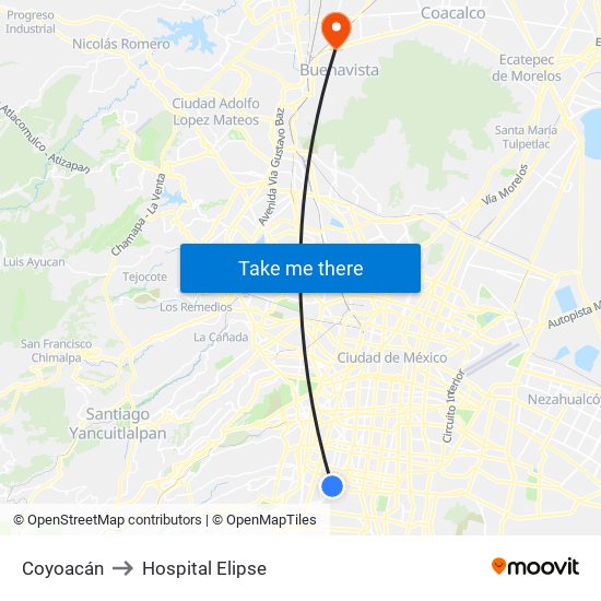Coyoacán to Hospital Elipse map