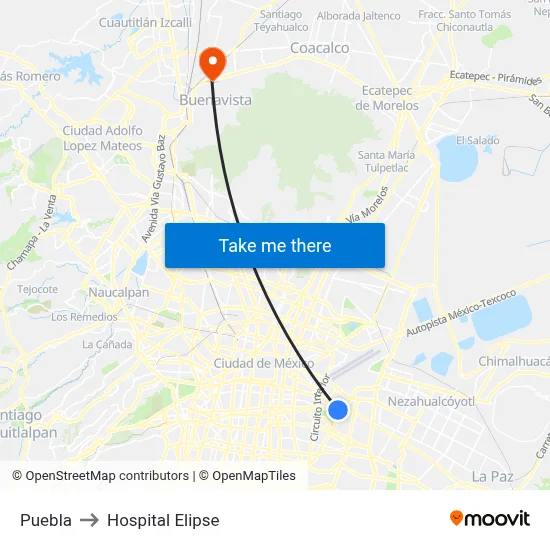 Puebla to Hospital Elipse map