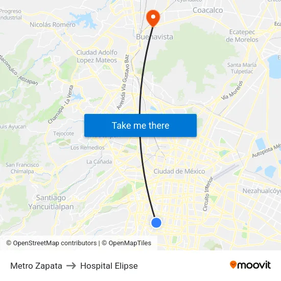Metro Zapata to Hospital Elipse map