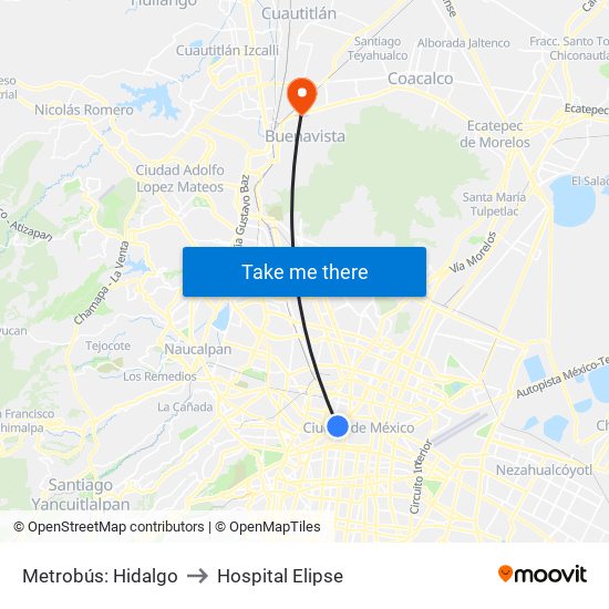 Metrobús: Hidalgo to Hospital Elipse map
