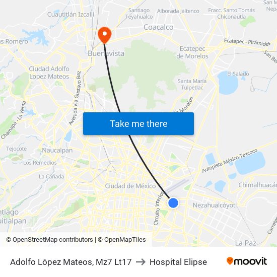 Adolfo López Mateos, Mz7 Lt17 to Hospital Elipse map