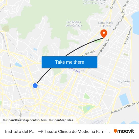 Instituto del Petróleo to Issste Clínica de Medicina Familitar Xalostoc map