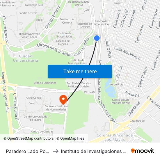 Paradero Lado Poniente to Instituto de Investigaciones Sociales map