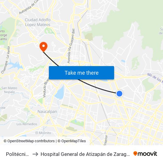 Politécnico to Hospital General de Atizapán de Zaragoza map