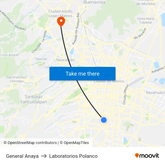 General Anaya to Laboratorios Polanco map
