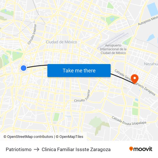 Patriotismo to Clinica Familiar Issste Zaragoza map