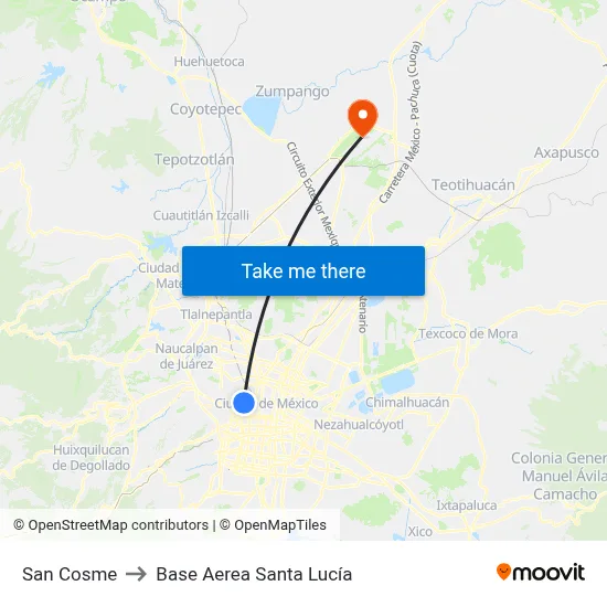 San Cosme to Base Aerea Santa Lucía map