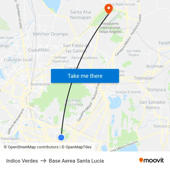 Indios Verdes to Base Aerea Santa Lucía map