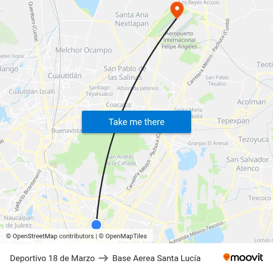 Deportivo 18 de Marzo to Base Aerea Santa Lucía map