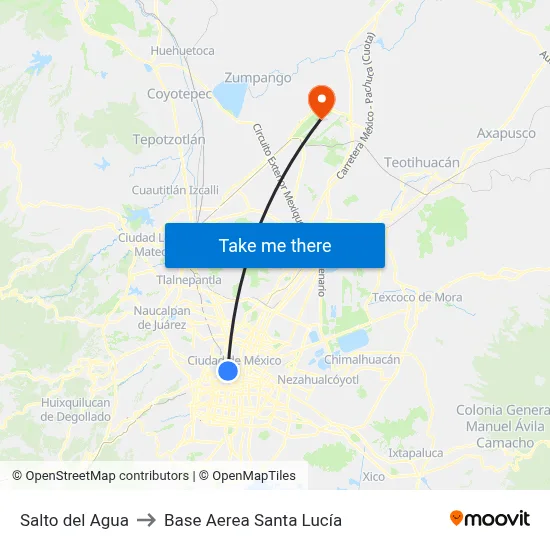 Salto del Agua to Base Aerea Santa Lucía map