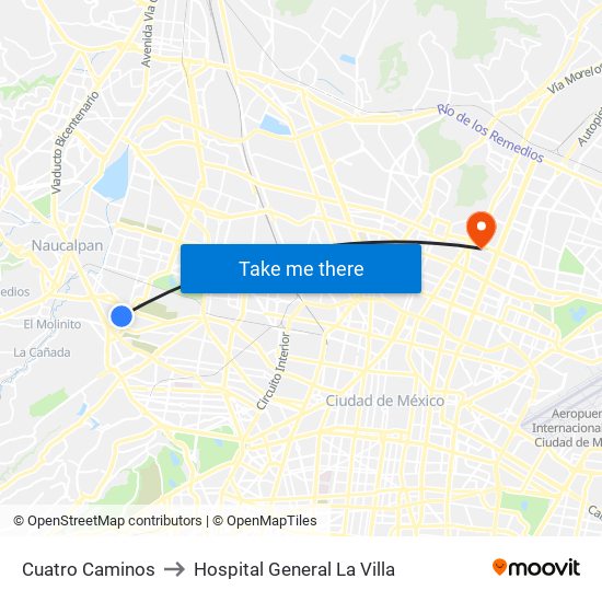 Cuatro Caminos to Hospital General La Villa map