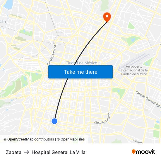 Zapata to Hospital General La Villa map