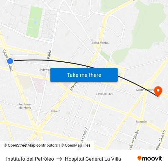 Instituto del Petróleo to Hospital General La Villa map