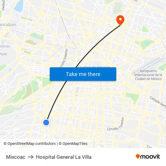 Mixcoac to Hospital General La Villa map