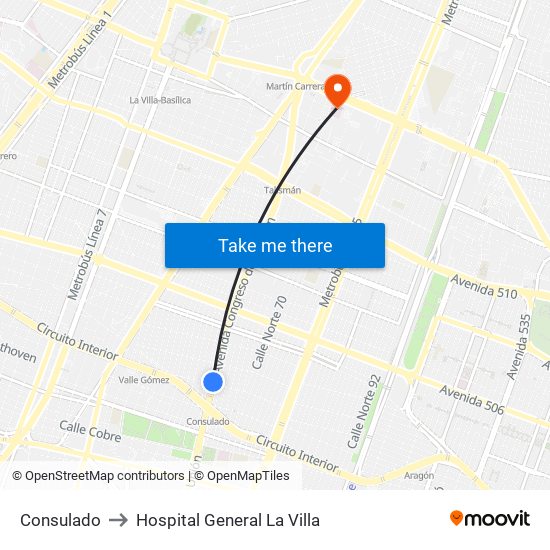 Consulado to Hospital General La Villa map