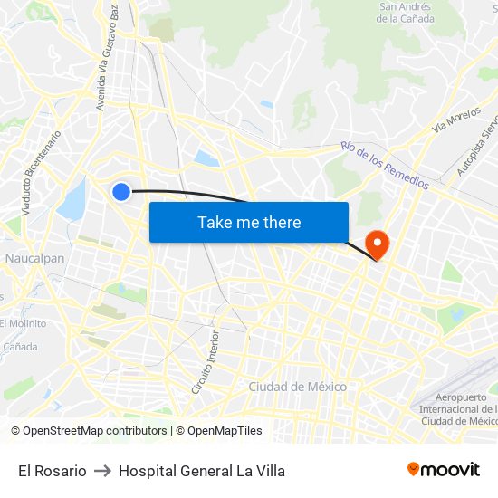 El Rosario to Hospital General La Villa map