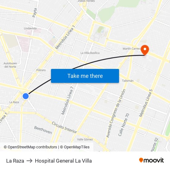 La Raza to Hospital General La Villa map