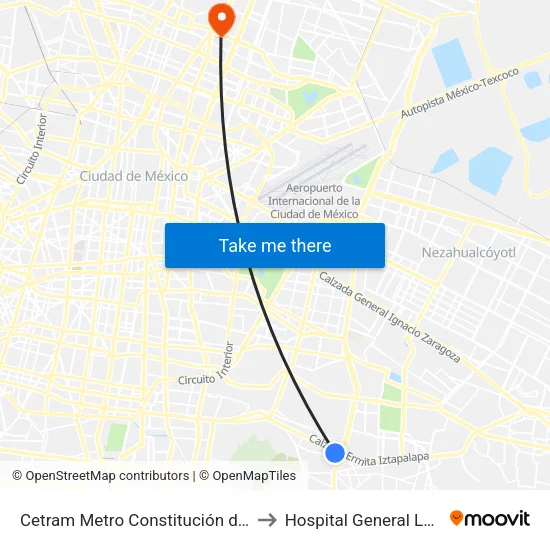 Cetram Metro Constitución de 1917 to Hospital General La Villa map