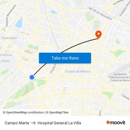 Campo Marte to Hospital General La Villa map