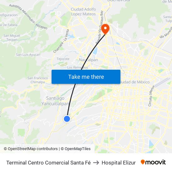 Terminal Centro Comercial Santa Fé to Hospital Elizur map