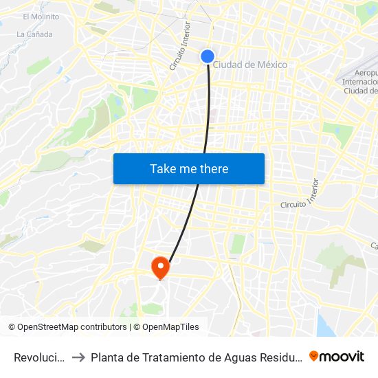 Revolución to Planta de Tratamiento de Aguas Residuales map