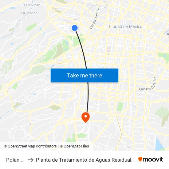 Polanco to Planta de Tratamiento de Aguas Residuales map