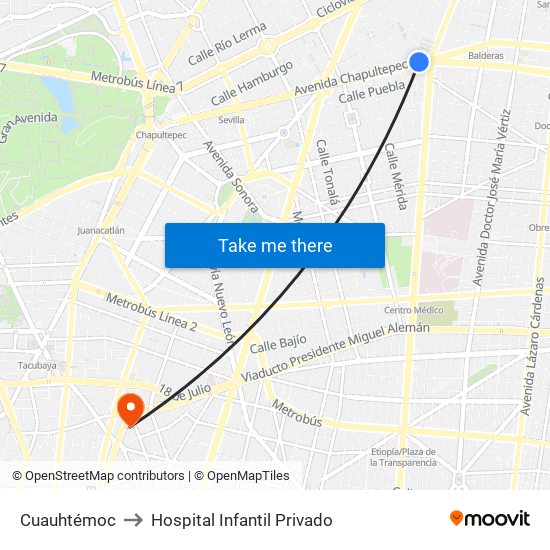 Cuauhtémoc to Hospital Infantil Privado map