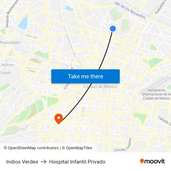 Indios Verdes to Hospital Infantil Privado map