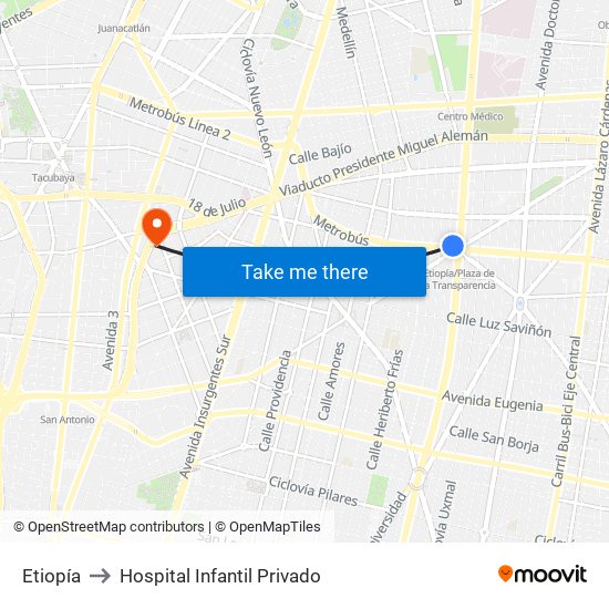 Etiopía to Hospital Infantil Privado map